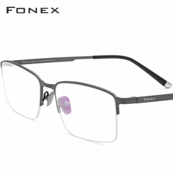 

fonex pure titanium prescription glasses 2019 new semi rimless half rim square eyeglasses frame men myopia optical eyewear 8503, Black
