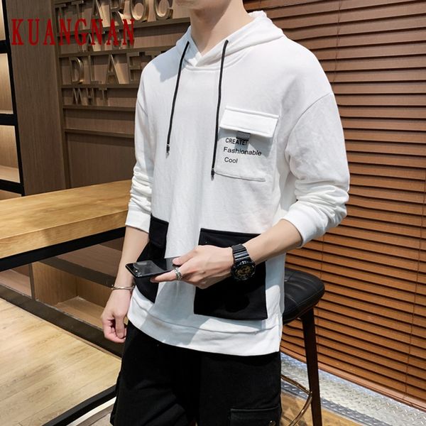 

kuangnan casual hoodie men japanese streetwear mens hoodies hip hop hoody sweatshirt men hoodies sweatshirts 4xl 2019 autumn new, Black
