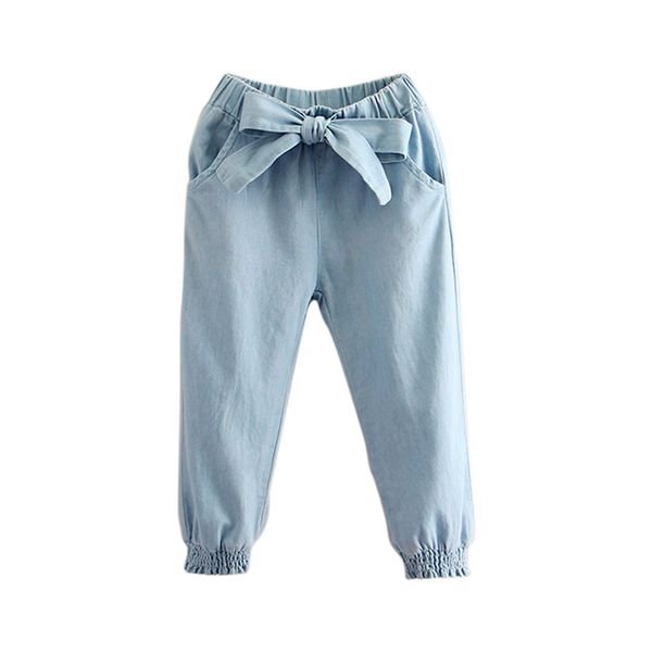 

baby girl jeans 2018 casual spring autumn 2 3-8 9 10 11 12 years teenage children elastic bow lantern denim jeans for girls kids, Blue