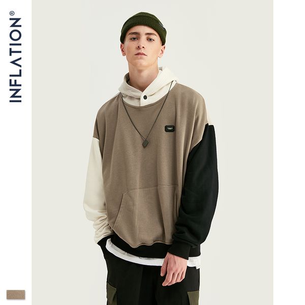

inflation design fw 2020 contrast color men fashion hoodies block color men hoodie with logo printed street wear loose fit, Black