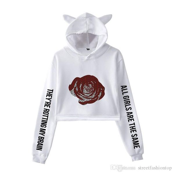 

женская весна сок wrld дизайнер печать толстовки мода cat ears голый пуп short hip hop street повседневный свитер с капюшоном, Black