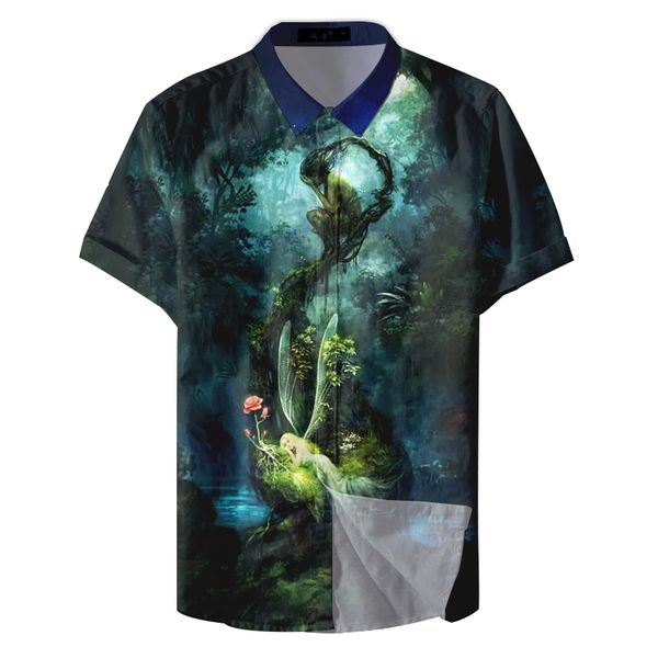 

ethnic style printed men short sleeve beautiful dream pattern casual shirt, White;black