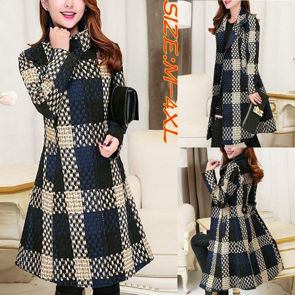 

women wool coat plaid women loose long single breasted woolen coats winter coat woolen overcoat 2010 wool jackets trench, Black