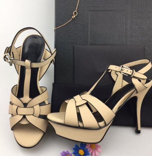 

original box] new womens super high heel 135mm sl platform sandals summer monogram buckle strap shoes size 35-41, Black