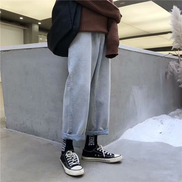

men's jeans spring summer 2021 straight teenagers hip hop brand hong kong style korean trend loose casual pants, Blue