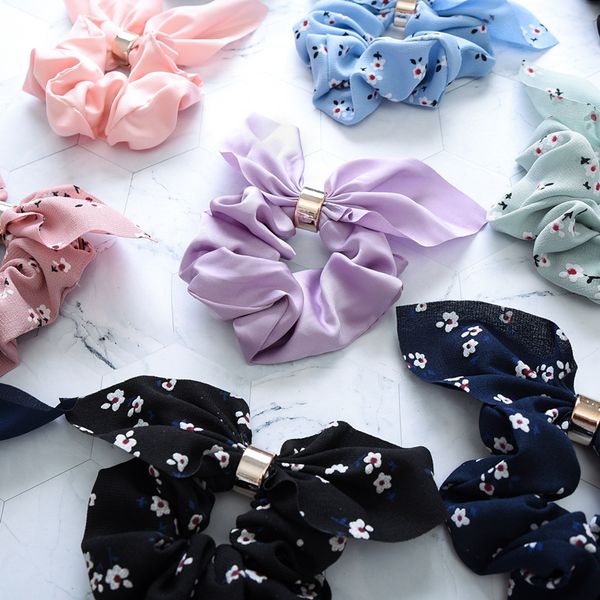 

the new cross-border large intestine ring hair rope rabbit ears knotted floral circle female hair jewelry w, Pink