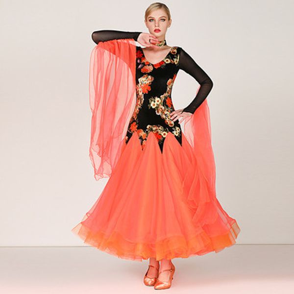 

ladys ballroom dance dress elastic force velvet big swing dresses women latin ballroom waltz competition performance costumes, Black;red