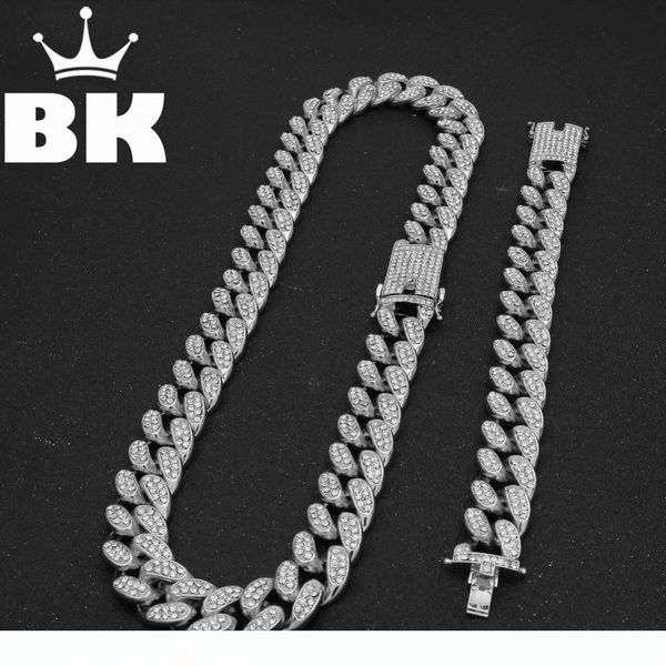 

mens hip hop gold color iced out кристалл майами кубинских цепи золото серебряное ожерелье браслет горячие продавая хип-хоп король j190625, Silver