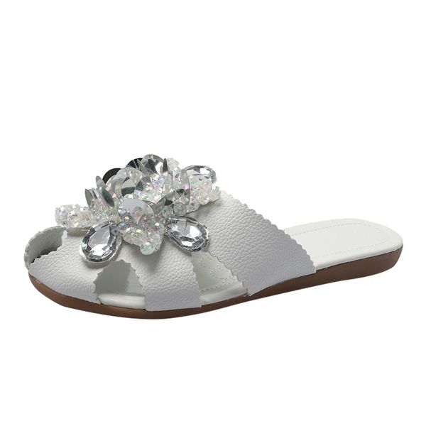 

sagace summer slippers fashion rhinestones flat flip flops women's casual beach shoes summer slippers flower 2019, Black