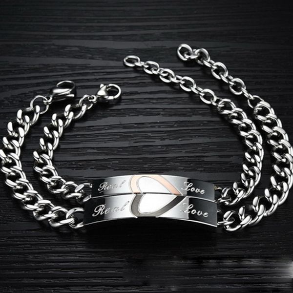 

couwomens bracelets silver ples stainless steel nameplate bracelet fashion charm heart bracelet chain on hand woman accessories, Black