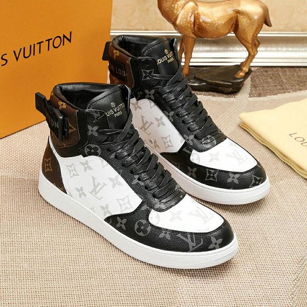 

Rivoli men de igner luxury high ca ual hoe triple black white canva leather 2019 men brand fa hion lei ure hoe with box