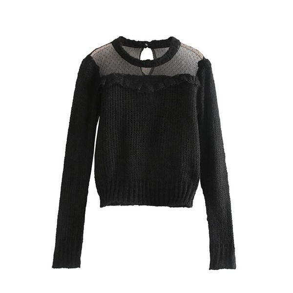 

women's sweaters autumn lace decoration splicing sweater round neck long sleeve short 05802106800, White;black