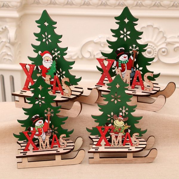 

3pc christmas tree shape wooden pendants diy santa claus/snowman xmas tree deer ornaments christmas party decoration kids gift