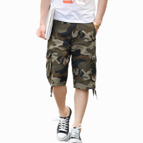

2018 new summer camouflage cargo shorts men loose men's plus size trousers casual short pants, White;black
