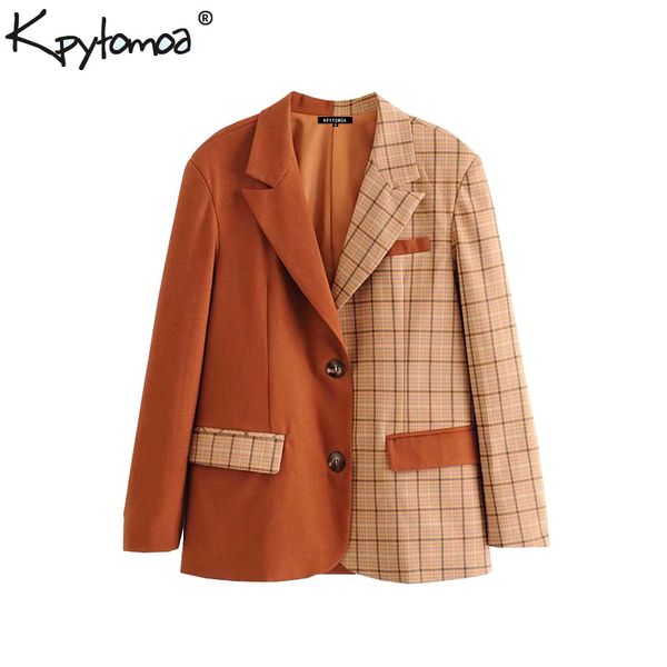 

vintage stylish plaid patchwork office lady blazers coat women 2019 fashion notched collar long sleeve chic outerwear chaqueta, White;black