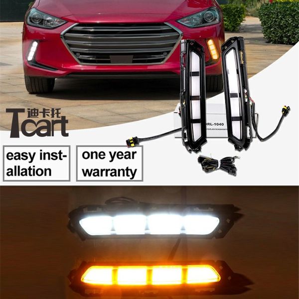 

tcart drl for elantra 2019 2020 led daytime running lights daylight fog lamp with yellow turn signal car accessories