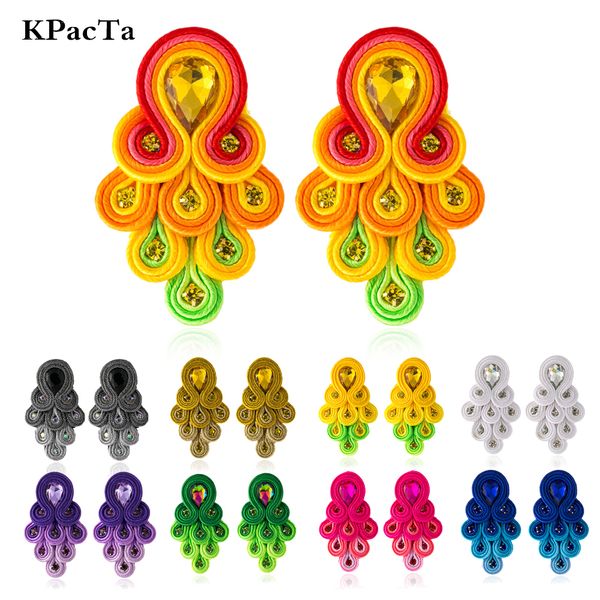 

kpacta fashion soutache handmade long earring ethnic jewelry women crystal decoration peacock tail shape drop earring oorbellen, Silver