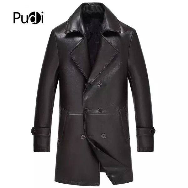 

pudi mt904 2019 new fashion men sheepskin genuine leather coat medium length leather jacket winter warm outwear, Black;brown