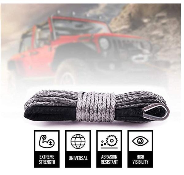 

6mmx20m gray synthetic winch rope string line off-road uhmwpe cable towing rope with sleeve