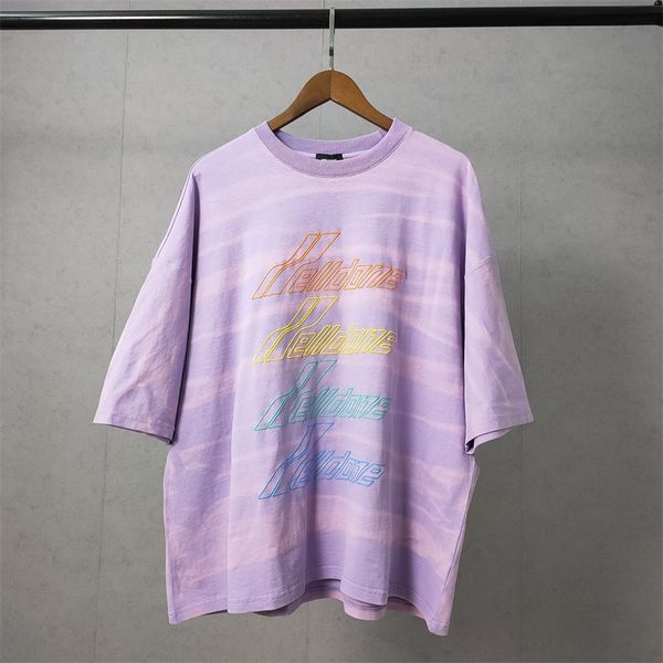 

3 color welldone womens mens designer t-shirt tide washing gradient candy-colored foam letters printed short-sleeved tie-dye, White;black