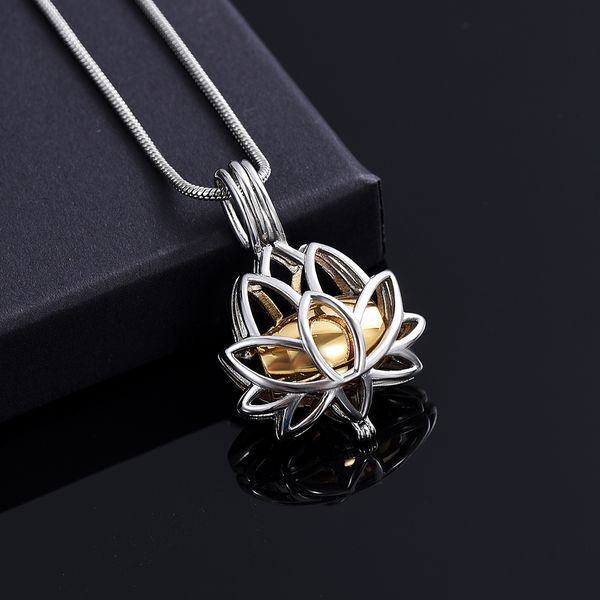 

kasd1860 stainless steel cremation urns ashes jewelry for women gift item lotus flower cremation necklace keepsake urn locket for ashes, Silver