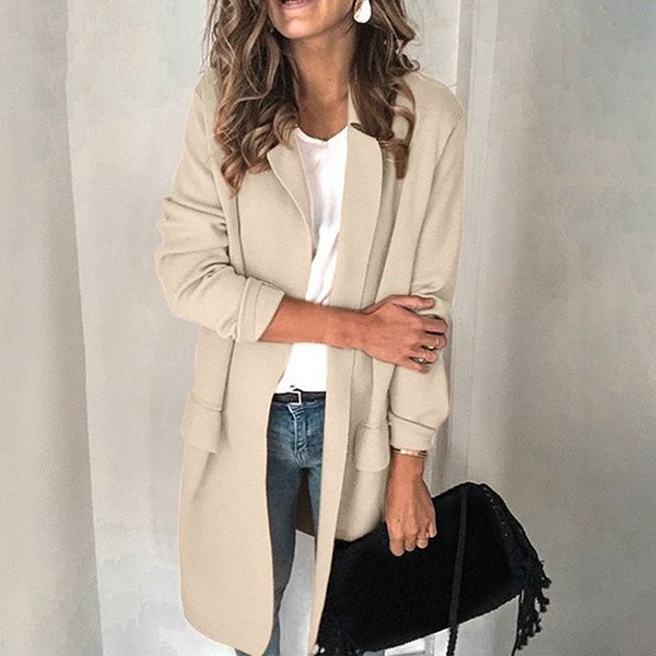 

nibesser solid loose office coat mujer 2019 new autumn winter women jackets office ladies women suit jackets long coats, White;black