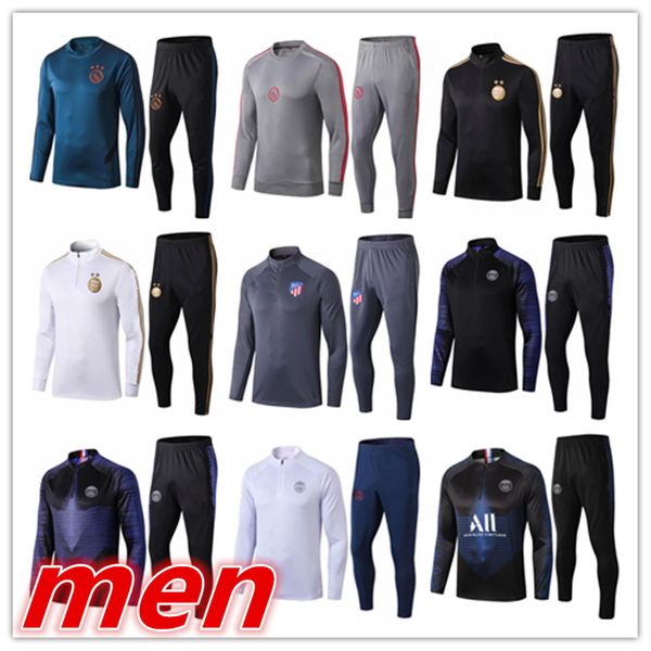 

2019 2020 men new soccer tracksuit football ajax training suit kits 19 20 mens survÃªtement de football tracksuits jogging chandal futbol, Black