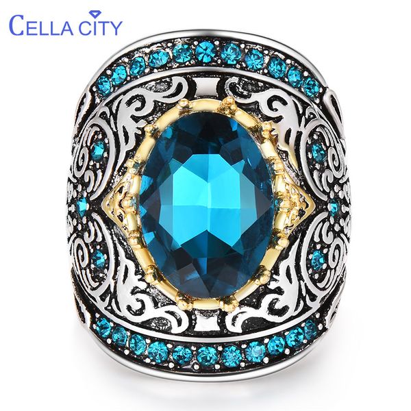 

cellacity silver 925 jewelry for party aquamarine ring for women huge oval gemstones hyperbole design size6-10 female gift party, Golden;silver