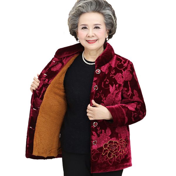 

winter parker women new print cotton grandma clothes plus velvet warm cotton jacket plus size 5xl women basic jacket winter coat, Black