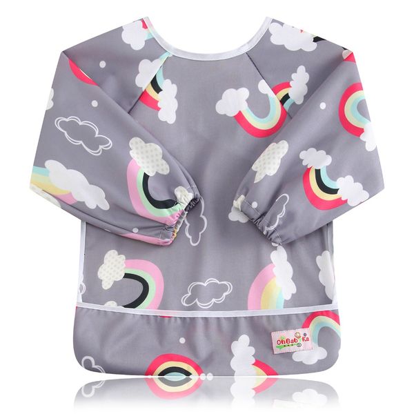 

ohbabyka long sleeved bib waterproof bibs for babies cartoon animal girls/boys pocket bib washable baby feeding bibs&brups