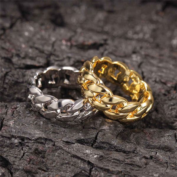 

18k gold plated cuban link rings hiphop wedding party jewerly full iced out cubic zirconia fashion ring for men women, Silver