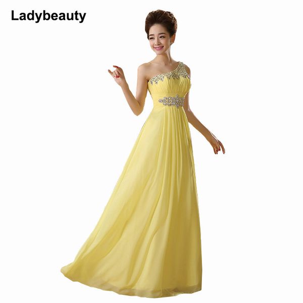 

ladybeauty 2019 new elegant one-shoulder a-line long evening dresses crystals beading prom party dress vestido de festa longo, White;black