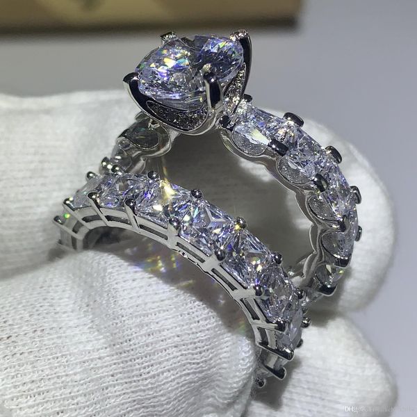 

new 2019 luxury jewelry 925 sterling silver princess cut white z cz diamond couple rings promise wedding band ring for women