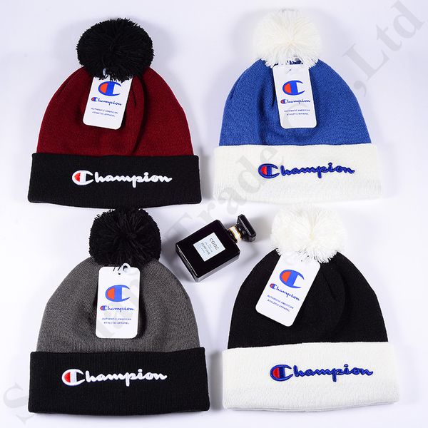 

Brand champion beanie pom winter hat junior warm knitting gorro ki kull cap headwear muff crochet outdoor kiing cap c9601
