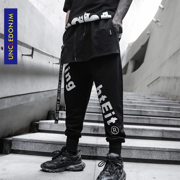 

uncledonjm mens joggers casual pants streetwear men sportswear tracksuit bottoms loose sweatpants trousers track pants k818, Black