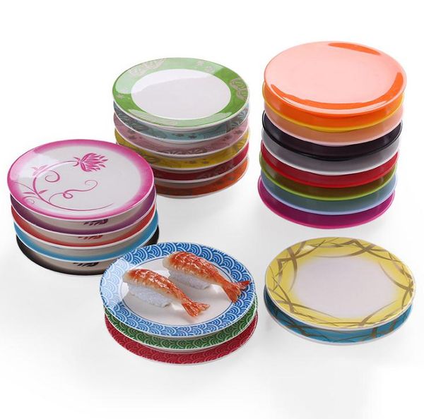 

japan food sushi melamine dish rotary sushi plate round colorful conveyor belt sushi serving plates sn3344
