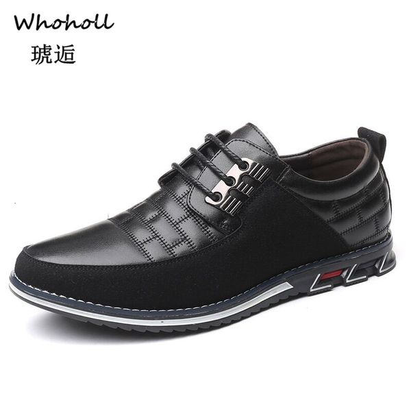 

whoholl 2019 new autumn leather men shoes fashion casual shoes lace-up loafers business wedding dress big size 38-48, Black