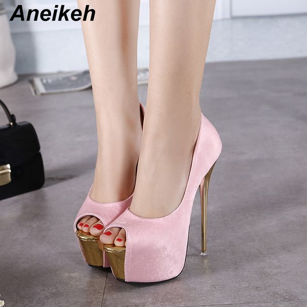 

aneikeh 2019 brand shoes woman 16cm high heels women pumps stiletto thin heel women's shoes open toe high heels 258-21#, Black