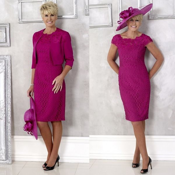 

шикарный фуксия платья для матери невесты 2019 с пиджаком жемчужина шеи свадебное платье для гостей кружева с коротким рукавом вечернее плат, Black;red