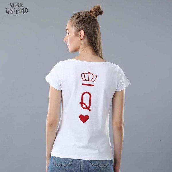 

king queen princess t shirt women men crown print solid vogue t shirt casual couple lover shirt femme harajuku summer graphic, White