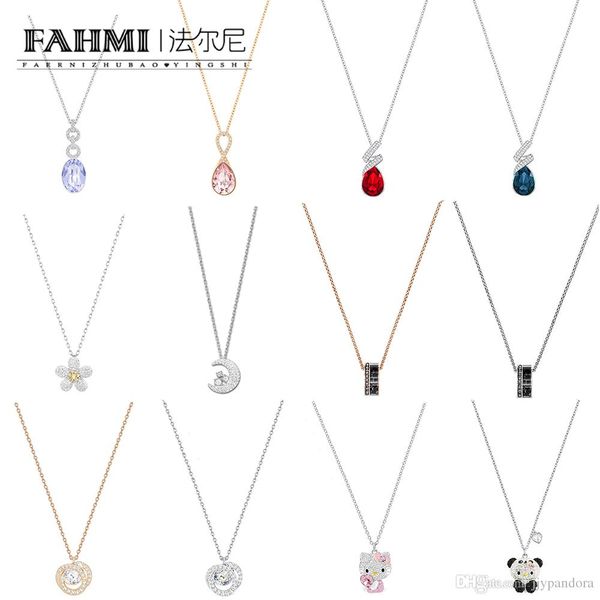

fahmi swa cute panda pendant necklace daisy flower crystal gemstone geometry ring clavicle chain for valentine's day gift generation 11, Silver
