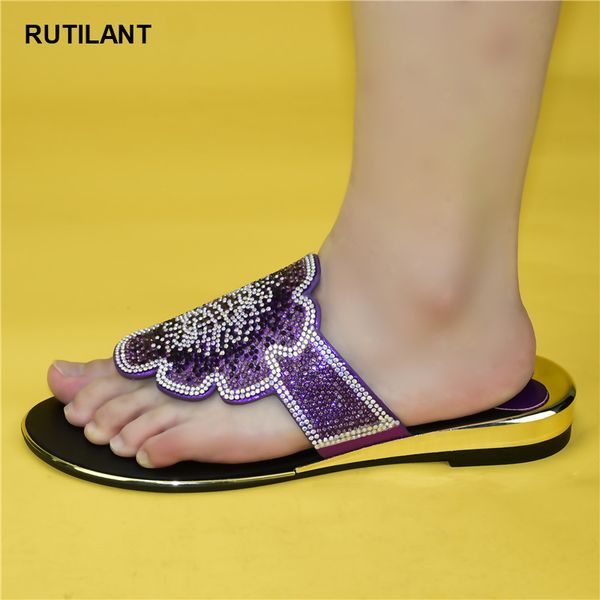 

new arrival afrucan women wedding shoes decorated with rhinestone summer women slippers low heels italian shoes, Black