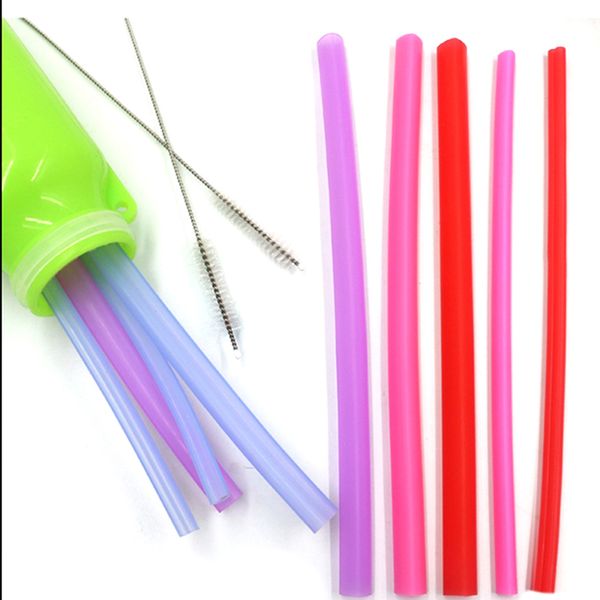 

4x silicone straw set reusable straw drinking with 1x brush portable for mugs love-shaped decorative