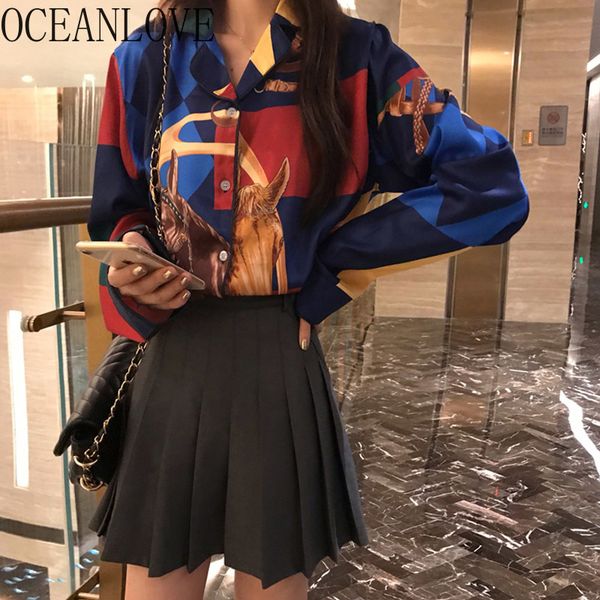 

oceanlove 2020 spring blouse contrast color long sleeve vintage chic women shirts print fashion ins new blusas feminina 15173, White