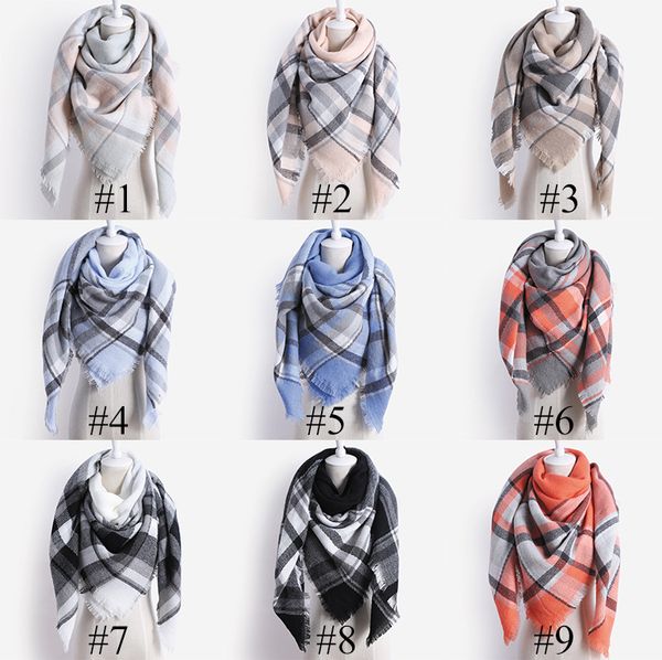 

women warm scarf shawl plaid blanket square scarves grid tassel wrap oversized fashion check shawl winter neckerchief jj19894, Blue;gray
