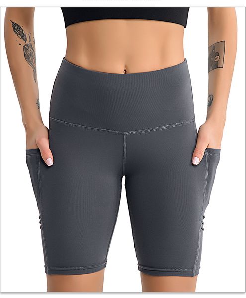 

yoga clothes ladies yoga five-point pants sports fitness side mobile phone pocket fitness running dance shorts, White;black
