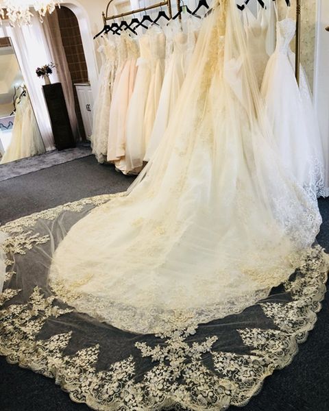 Véus de casamento de champanhe lantejoulas brilhantes véu apliques 3M comprimento de longa catedral lace véu nupcial para mulheres acessórios de cabelo