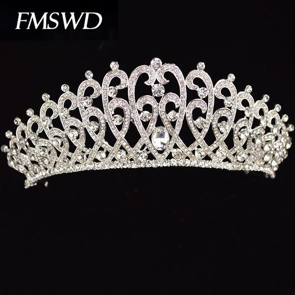 

fmswd luxury silver european bride crown birthday party crystal hair accessories travel pgraphy wedding headdress, Golden;white