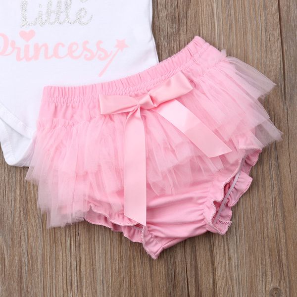 

3pcs newborn infant baby girl clothes sets princess outfits white romper lace pink shorts+headband