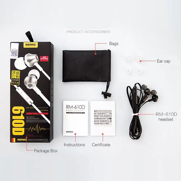 Ремакс Rm-610D 3,5 мм для наушников управления In-Line стерео Гарнитуры В Ear Наушники Hi-Fi наушники с микрофоном для сотового телефона